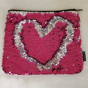 Sequin Makeup Bag Cosmetic Purse Reversible Pink & Silver Sequins Girl Women